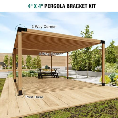HAYOHRT Pergola Brackets, Woodworks Pergola Kit 4PC 3-Way Corner Bracket & 2PC 4-Way Bracket & 4PC Post Base for 4x4'' (Actual: 3.5x3.5'') Wood Beams Elevated Wood Stand Kit Pergola/Gazebo Kit - size: 4P 3-Way Bracket + 2P 4-Way Bracket + 4P Base