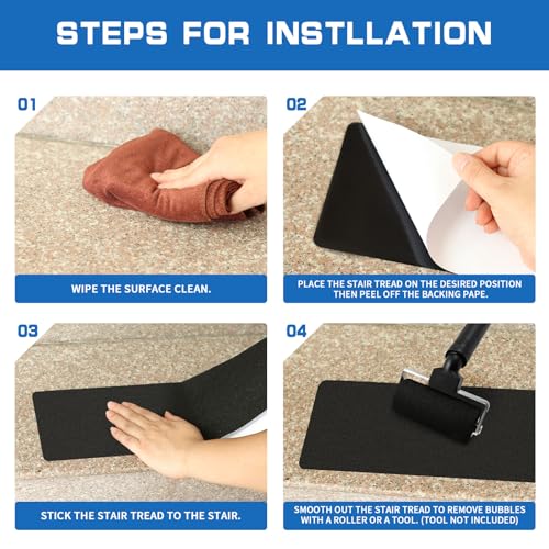LadyRosian Outdoor Stair Treads Non Slip 10-Pack Black 6" x 30" - Weather Resistant Adhesive Heavy Grip Tape - Waterproof Anti Skid Strips - color: Black, size: 6" x 30"