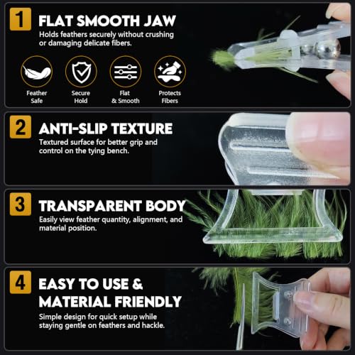 EUPHENG Smooth Flat Jaw CDC Feather Clips Fly Tying Hackle Clamp - size: 1pc (S+M)