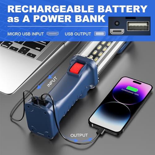 WARSUN LED Work Light Rechargeable, Portable Mechanic Trouble Light with1200 Lumens, COB worklight Magnetic Base, Cordless Floodlight for Car Repair, Camping, Hiking, 30w - style: LED