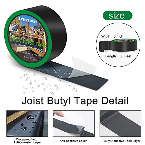 Joist Tape Deck Flashing Tape Butyl Tape 3" x 50' Upgraded Widening Weatherproof Deck Joist Tape for Flashing Deck Joists Building Joists and Beams, Anticorrosive(2 Rolls) - style: 3" x 50' -2 Rolls
