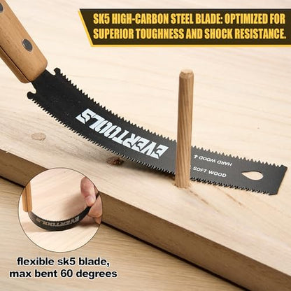 Japanese Hand Saw Set, 3-Piece Pull Saw with 6" Ryoba, 6" Flush Cut & 8" Pruning Blade, SK5 Steel for Woodworking, Trim, Wood Cutting