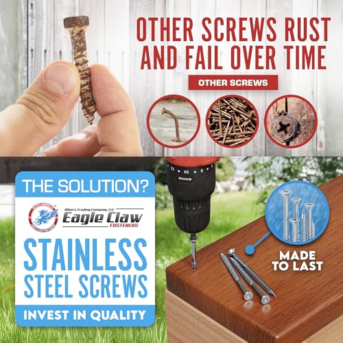 #10 x 2 Inch Stainless Steel Deck Screws | 304 Grade (350 Pack) | Flat Head T25 Star Torx Drive | Stainless Steel Wood Screws by Eagle Claw Fasteners | Corrosion & Rust Resistant (Includes Driver Bit) - size: #10 x 2"