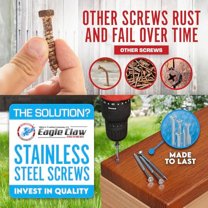 #10 x 2 Inch Stainless Steel Deck Screws | 304 Grade (350 Pack) | Flat Head T25 Star Torx Drive | Stainless Steel Wood Screws by Eagle Claw Fasteners | Corrosion & Rust Resistant (Includes Driver Bit) - size: #10 x 2"