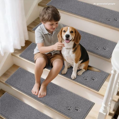 BEQHAUSE Stair Treads Non Slip for Wooden Steps 28" x 9", 15pcs, Grey - color: Grey - Dog Paws, size: 28 in X 9 in (15 Pieces)