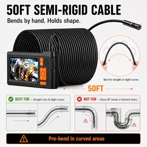 Dual Lens Borescope Camera 50FT with 4.3'' HD Screen, 1080P Photo Video - size: 4.3''Dual Lens 50FT