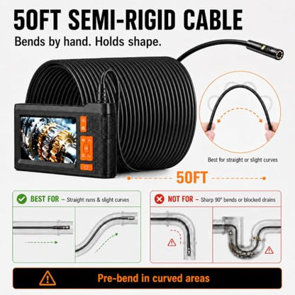 Dual Lens Borescope Camera 50FT with 4.3'' HD Screen, 1080P Photo Video - size: 4.3''Dual Lens 50FT