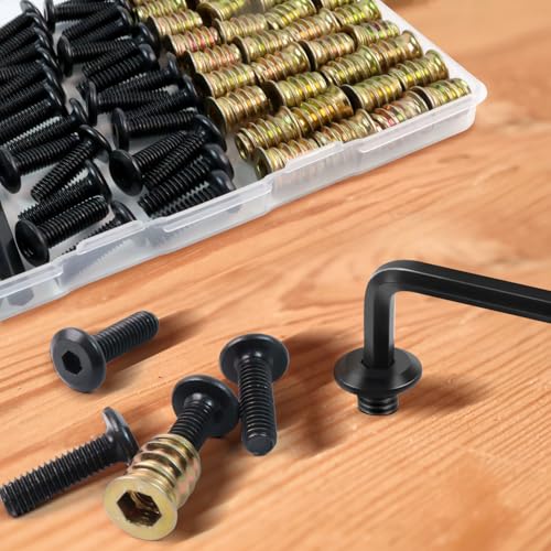 34 Sets 1/4-20 X 3/4" Furniture Screw Nut Threaded Inserts for Wood, Includes Hex Spanner, Perfect for Wood Threaded Insert and Nut Fasteners