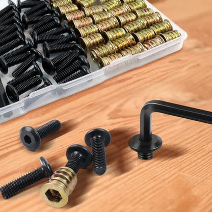 34 Sets 1/4-20 X 3/4" Furniture Screw Nut Threaded Inserts for Wood, Includes Hex Spanner, Perfect for Wood Threaded Insert and Nut Fasteners