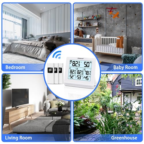 Geevon Indoor Outdoor Thermometer Wireless with 3 Remote Sensors, Digital Hygrometer Thermometer, Temperature Gauge Humidity Monitor with Backlight, 200FT/60M Transmission Range