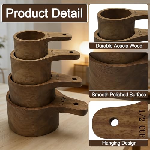 Acacia Wooden Measuring Cups Set of 4, 4 Sizes