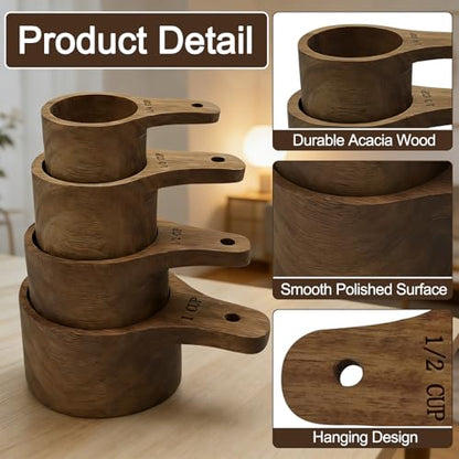 Acacia Wooden Measuring Cups Set of 4, 4 Sizes