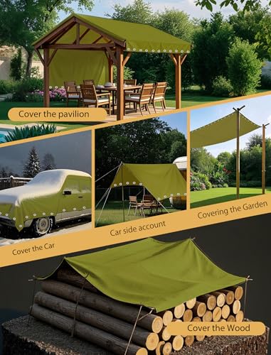 Canvas Tarp 8x12ft 22Mil Water-Resistant Tarps with Aluminum Grommets, 14OZ UV-Resistant Tarpaulin,Heavy-Duty Multi-Use Cloth Covers for Wood/Car/Roof/Boat/Camp/Canopy - color: Olive Green, size: 8'*12'
