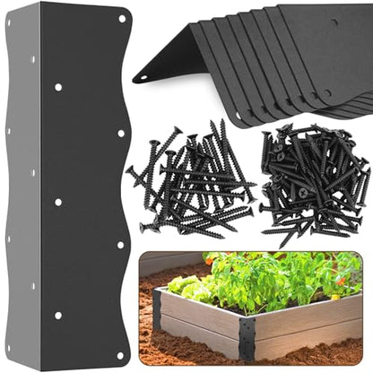 8Pcs Heavy Duty Metal Raised Garden Bed L-Shape Corner Brackets (11"x3"x3") - color: Black