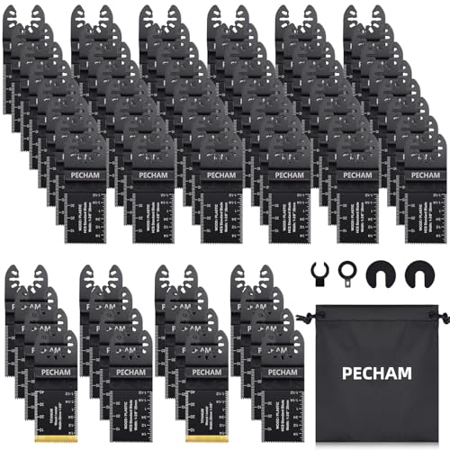 68PCS Oscillating Saw Blades with Storage Bag, Professional Universal Titanium Multitool Blades for Wood Plastics Metal Quick Release Multi Tool Kits Fit Rockwell Ridgid Ryobi Milwaukee Chicago