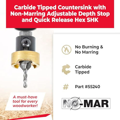 Amana Tool 82 Degree Countersink with Drill Bit Depth Stop and No-Thrust Ball Bearing, 55240, 1/2 D x 11/64 Drill D x 1/4 Inch Quick Release Hex Shank - size: 1/2 D x 11/64 Drill D x 1/4 Inch
