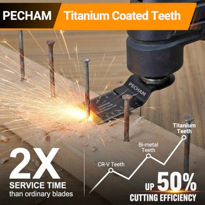24Pcs Titanium Oscillating Saw Blades, Universal Multitool Blades Kit, Oscillating Tool Blades for Wood Metal Cutting, Compatible with DeWalt Milwaukee Ryobi Ridgid Rockwell Porter Cable Black+Decker