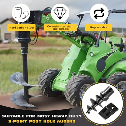 Hicarer Bolt on Spiral Point Auger Pilot Tip and 2 Pcs 3 Point Auger Cutting Edge Square Hole Replacement Teeth with Hardware for Most Heavy Duty 6" to 24" 3 Tooth Post Hole Diggers