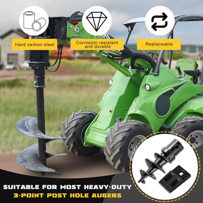 Hicarer Bolt on Spiral Point Auger Pilot Tip and 2 Pcs 3 Point Auger Cutting Edge Square Hole Replacement Teeth with Hardware for Most Heavy Duty 6" to 24" 3 Tooth Post Hole Diggers