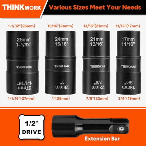 5-Piece Lug Nut Removal Tool, 1/2 Inch Drive Lug Nut Extractor Set - size: W6227-5-PCS