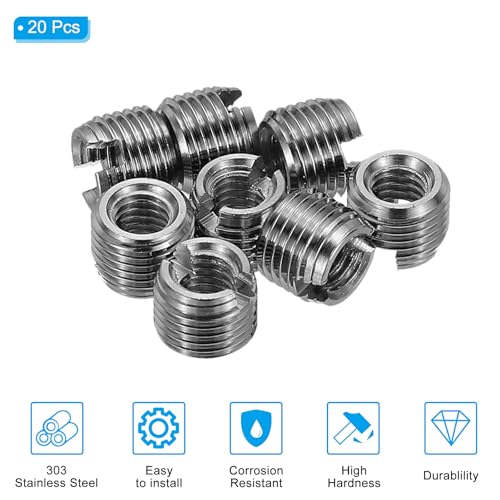 PATIKIL Self-Tapping Threaded Inserts, 20 Pcs M3 x M5 x 4mm 303 Stainless Steel Thread Adapter Reducer Slotted Screw Repair Inserts Nuts Sleeve - size: M3 x M5 x 4mm