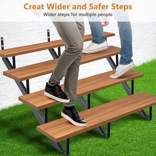 Steel Stair Riser 4 Step, 34.6" H Metal Stair Stringers for Deck - size: 4 Step