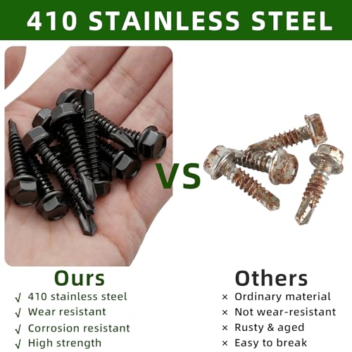 Mellewell #8 x 1-1/2" Hex Washer Head Self Drilling Screws, Self Tapping Sheet Metal Screws, 410 Stainless Steel, Black Finish, 100 PCS - color: Black, size: #8 x 1-1/2"