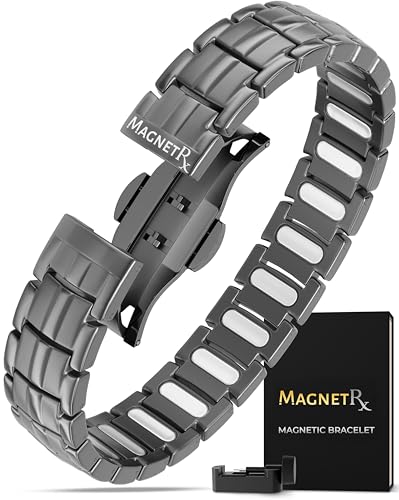MagnetRX® EllipseMAX 5X Strength Magnetic Bracelets for Men (Gunmetal Gray) - color: Gunmetal Gray, size: 5X Strength - EllipseMAX (5,000 Gauss)