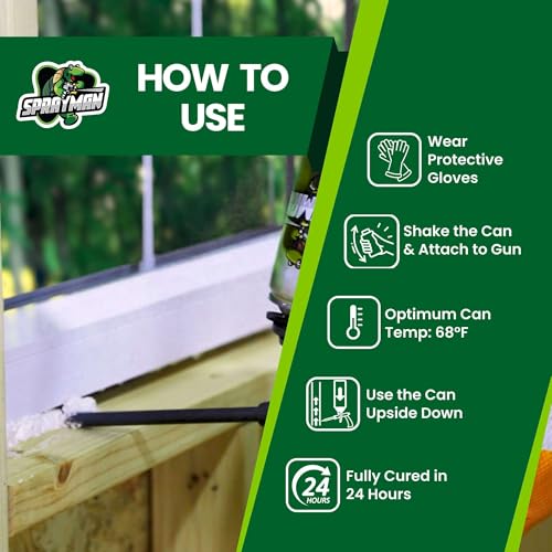 Sprayman X-Climate Pro Window&Door Expanding Foam Sealant (12x24oz) Professional Expansion Polyurethane Foam, High Heat Resistant, Waterproof Insulating Gap Filler, Gun&Cleaner Not Included - 12 Pack - size: 12 Pack, style: Pack