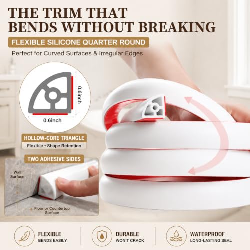 39 Inch Flexible Quarter Round Molding, Peel and Stick Trim - size: 39in