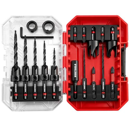 Countersink Bit Set, 18 PCS Counter Sink Drill Bit for Woodworking with 2 Wood Plug Cutters, 1/4" Hex Shank Screwdriver Bits, Depth Stop Collars,82° Counterbore with Storage Case