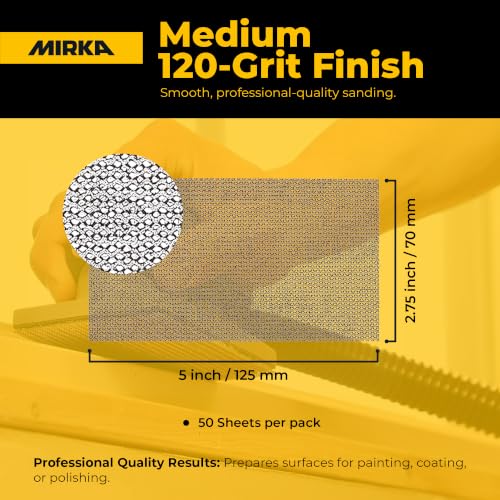 Mirka Abranet 2.75x5 Inch 120 Grit Mesh Sanding Sheets Hook & Loop, 50 Pack - size: Grit 120