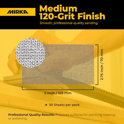 Mirka Abranet 2.75x5 Inch 120 Grit Mesh Sanding Sheets Hook & Loop, 50 Pack - size: Grit 120