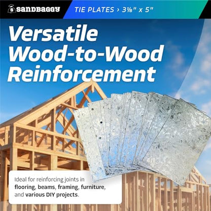 Sandbaggy Tie Plate for Wood (3-1/8" x 5") - Hot Dipped Galvanized Steel - 20 Gauge - 23 Nail Holes (Similar to Simpson Strong-Tie TP35) (3.125" x 5", 50)