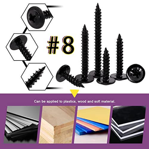 Swpeet 120Pcs #8 x 5/8" Phillips Modified Truss Head Wood Screws Kit, Black Phosphate Zinc Plated Carbon Steel Self Tapping Sheet Metal Screws for Plastic, Wood, Soft Materials - color: Black, size: #8 x 5/8"
