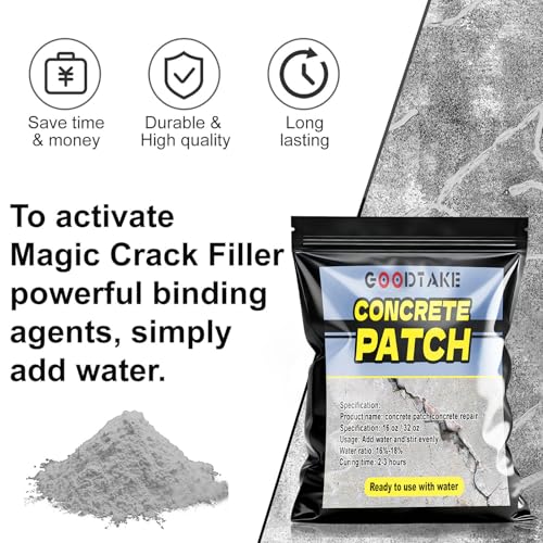 GOODTAKE Concrete Repair, Concrete Patch for Repairing Spalls and Cracks in Concrete's and Masonry, Cement Crack Filler & Floor Repair Cement - Interior/Exterior (Grey, 32 Ounce) - size: 32 Ounce
