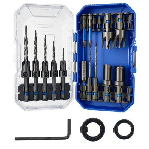 17Pcs Countersink Drill Bit Set 1/4" Hex Shank Wood Plug Cutters - size: 4#-12#