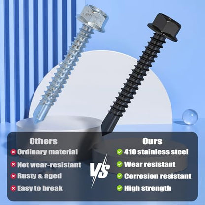 VGBUY 128pcs #8 x 1-1/2" Self Drilling Screws for Metal,410 Stainless Steel Black Zinc Plated,Self Tapping Sheet Metal Screws,Hex Washer Head - color: Black Hex Washer Head, size: #8 x 1-1/2 inch