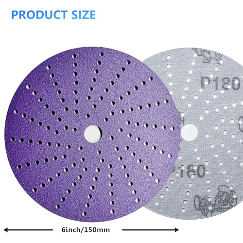 180 Grit, 6 in, 50 Pcs Ceramic Multi-Hole Sanding Disc, Hook and Loop, Premium for Fast Cutting, Film Back for Long Lasting, Premium Option for Metal Wood, Stock Removal, Fine Finishing - style: 6in - 180 Grit