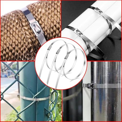 Metal Zip Ties of 300 Pcs, 6+8+11.8 inch 304 Stainless Steel, Heavy Duty, Industrial-Grade, Silver, for Pipe, Auto Repair, Exhaust Wrap, Heat Resistant Fencing Ties - size: 6'+8'+11.8'(300 PCS)