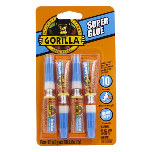 Gorilla Super Glue, Clear Glue, Four 3 Gram Tubes (Pack of 2) - All Purpose and Fast Setting for Projects and Repairs - size: Pack of 2, style: Liquid