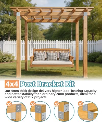 4x4 Post Bracket Kit for Wood Posts, Pergola, Decks, Porches, Beams - color: Hot-Dip Galvanized