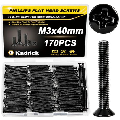 KADRICK M3 x 40mm Countersunk Screws, 170PCS, M3 Flat Head Screws - size: M3x40mm 170PCS