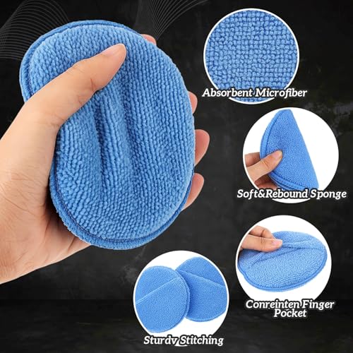 6 Pcs Microfiber Cloth Applicator Car Wax Cutting Board Oil Applicator Pads - color: Blue, style: Round