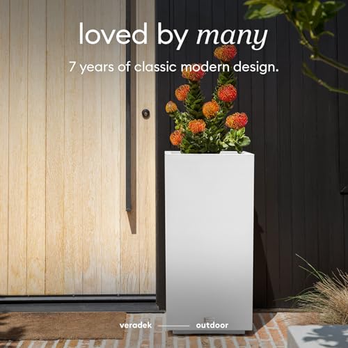Veradek Block Series Pedestal Planter - Tall Rectangular Outdoor Planter - color: White, size: 32"H x 15.5"W