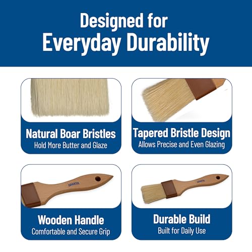 SPARTA Kitchen Basting Brush – 4037400 Basting Brush for Cooking Flat Boar Bristle Brush, Hardwood Handle for Kitchens, Restaurants, Catering, High Heat Food Prep, 2in, Pack of 12 - size: 2" Wide Flat Brush