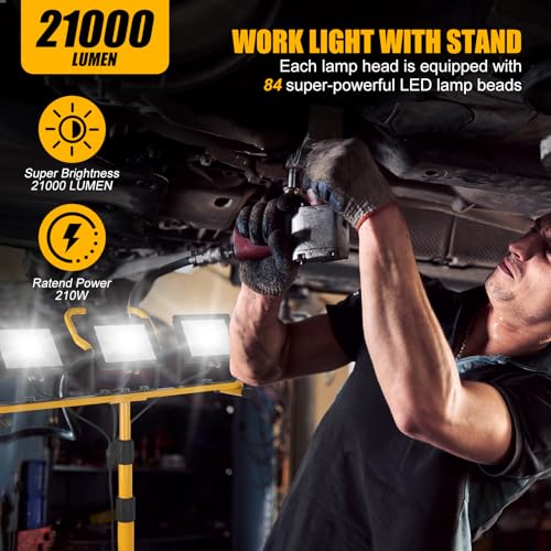 21000Lumen LED Work Lights with Stand - 3 Head Portable Work Light on Stand - style: yellow-3-head