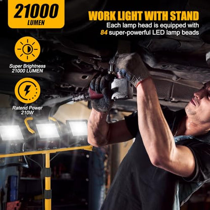 21000Lumen LED Work Lights with Stand - 3 Head Portable Work Light on Stand - style: yellow-3-head