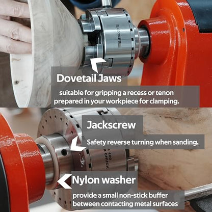 CK100/S2 3.75" 4-Jaw Key woodturning Chuck with four set jaws, Wood Screw, Two Nylon Rings in Black Box for wood lathe. - color: Ck100/S2 3.75” Chuck Set