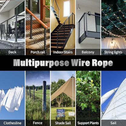 Black Stainless Steel Cable for Railing - 150FT 1/8" T316 Wire Rope - size: 150FT